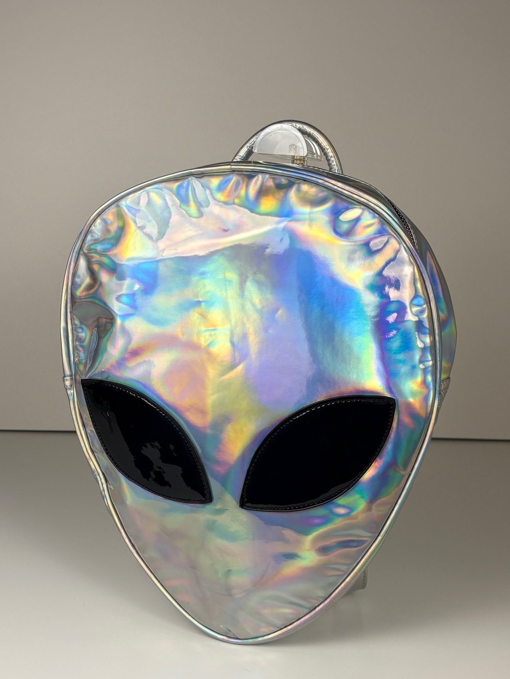 Disturbia Holographic Alien Head Backpack Silver Iridescent